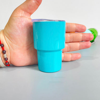 3oz Mixed Colors Blank Sublimation Stainless Steel Short Glass Mini Tumbler with Metal Straw and Shrink Film