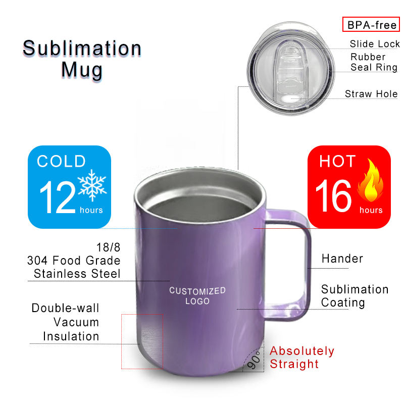 12oz Sublimation Heat Press Stainless Steel Color Mug For Travel