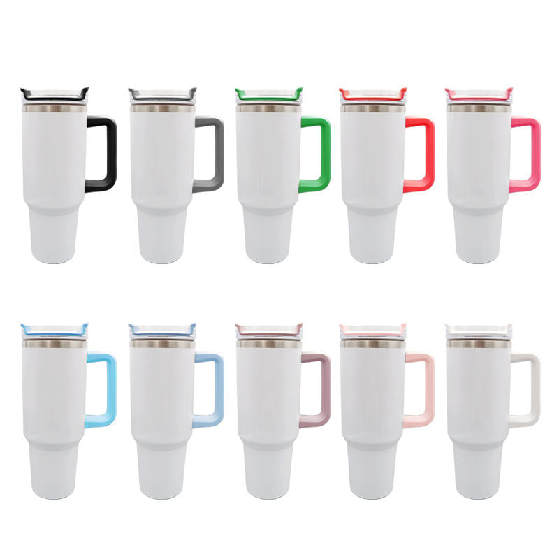 40oz Sublimation Stainless Steel Tumbler With Handle And Straw Keeps Drinks Cold And Hot