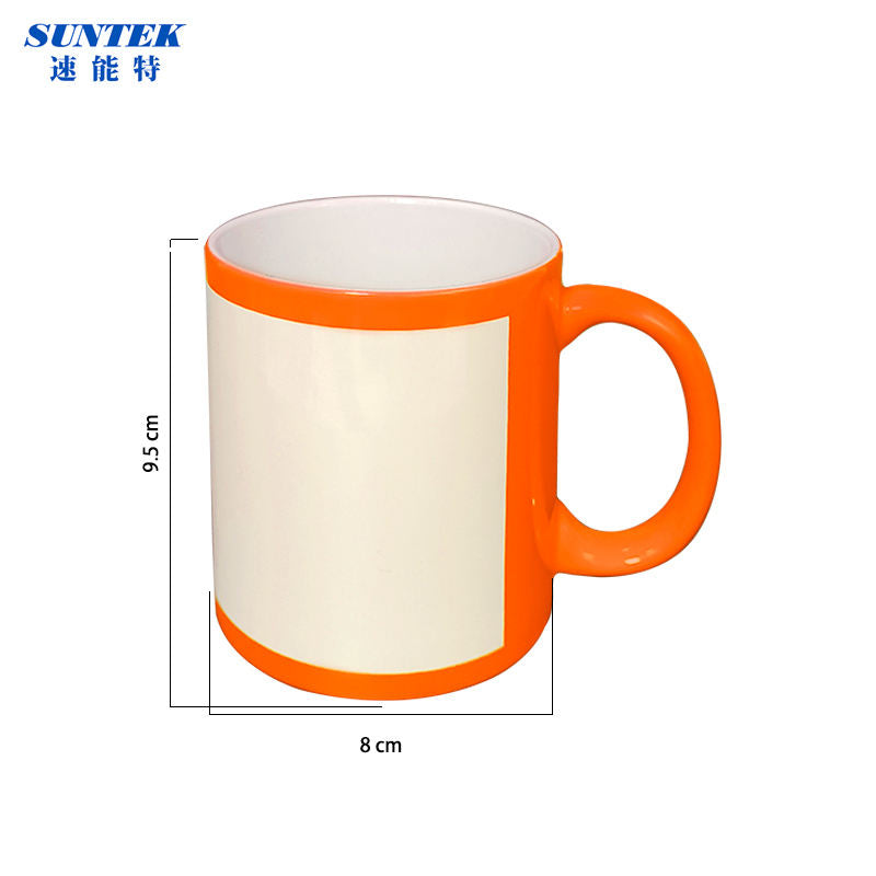 Sublimation 11oz black ceramic coffee color mugs with white patch