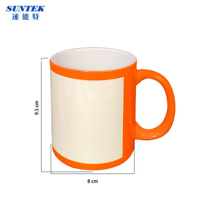 Sublimation 11oz black ceramic coffee color mugs with white patch