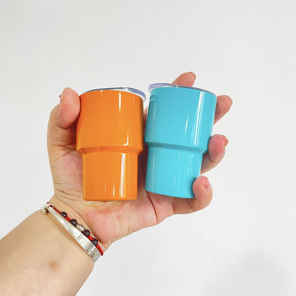 3oz Mixed Colors Blank Sublimation Stainless Steel Short Glass Mini Tumbler with Metal Straw and Shrink Film