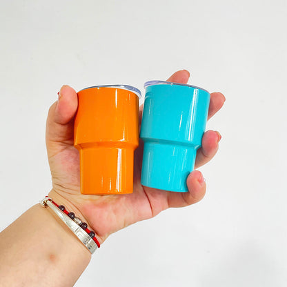 3oz Mixed Colors Blank Sublimation Stainless Steel Short Glass Mini Tumbler with Metal Straw and Shrink Film