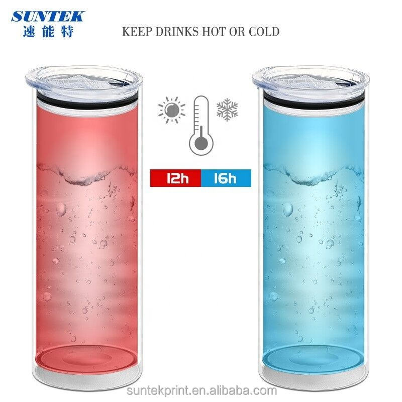 20oz Double Walled Vacuum Insulated Sublimation Blank Straight Skinny Stainless Steel Tumbler With Plastic Straw