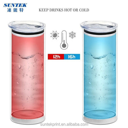20oz Double Walled Vacuum Insulated Sublimation Blank Straight Skinny Stainless Steel Tumbler With Plastic Straw