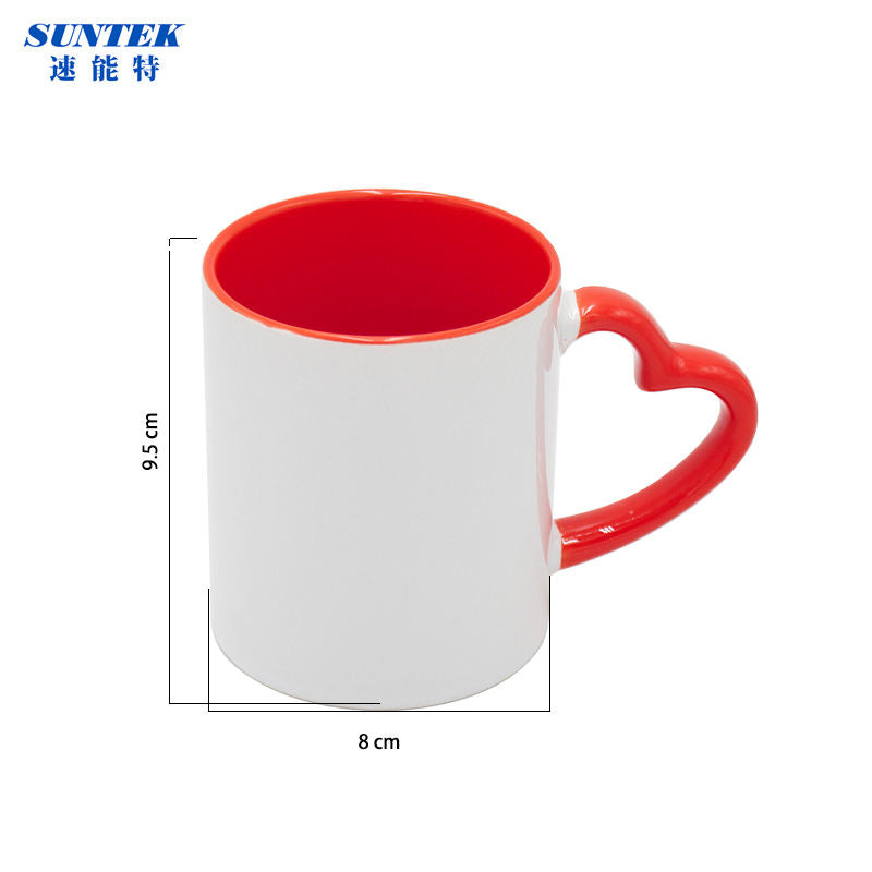 Top Selling Porcelain Sublimation Blank Heart Handle & Inner Color Mugs for Sale
