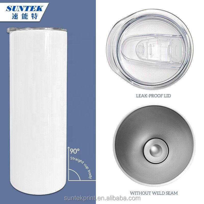 20oz Double Walled Vacuum Insulated Sublimation Blank Straight Skinny Stainless Steel Tumbler With Plastic Straw