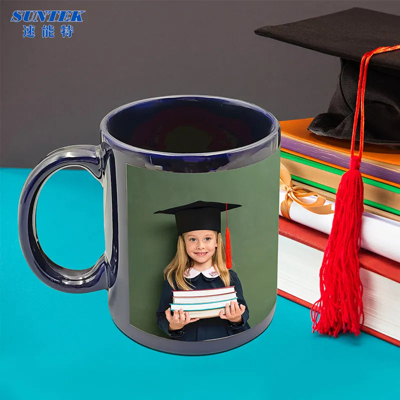Sublimation 11oz black ceramic coffee color mugs with white patch