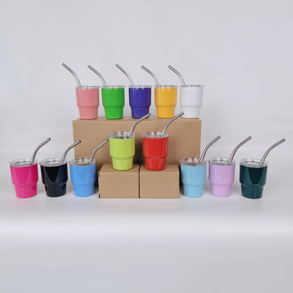4oz Mini Sublimation Colorful Stainless Steel Tumblers Shot Glass for Coffee Wind Drinks with Lid Straw