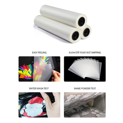 Premium DTF Transfer Film Roll 13" x 328ft PET Heat Transfer Paper Direct to Film for T-Shirts, Textiles & Custom DIY Crafts