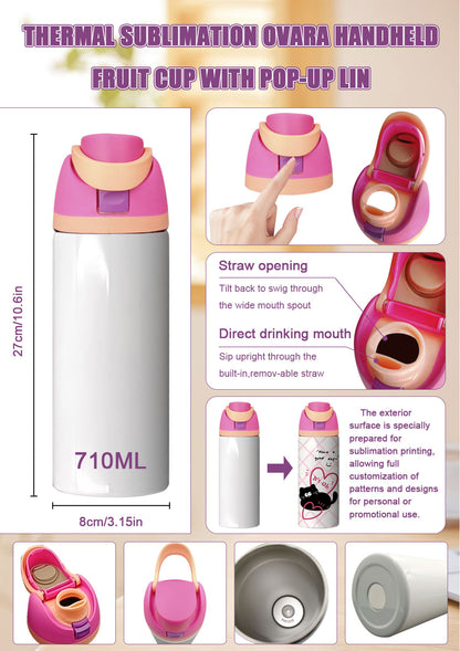 24oz Heat Transfer Tumbler with Pop-Up Lid,Stainless Steel Cup for Gym Office Outdoor Use,304 Interior Custom Sublimation Design