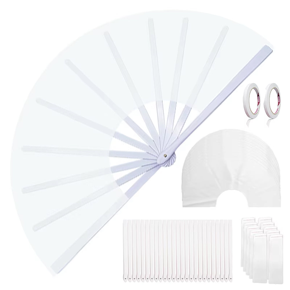 25Pcs Sublimation Blank Folding Clack Fans, Plastic Frames & Polyester Fabric, Boots On The Ground Fan for Party Wedding Decoration