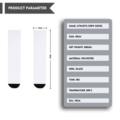 Customizable Adult Sports Socks 40cm Length, Sublimation Ready Black Toe & Heel, Terry Loop Sole for Running & Training