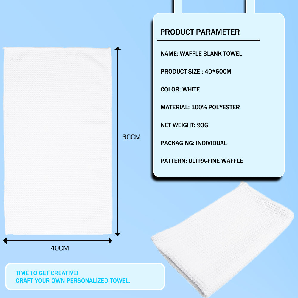 Sublimation Waffle Weave Towel Blanks 16x24in 390gsm, Microfiber Quick Dry, Heat Transfer Ready for Custom Logo, OPP Bag Packed