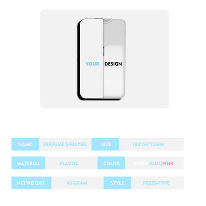 Sublimation Press-Type Perfume Case Blank, 3.9x2.3x0.6in, DIY Double Sided Printing, White/Light Blue/Pink, 48g for Designer