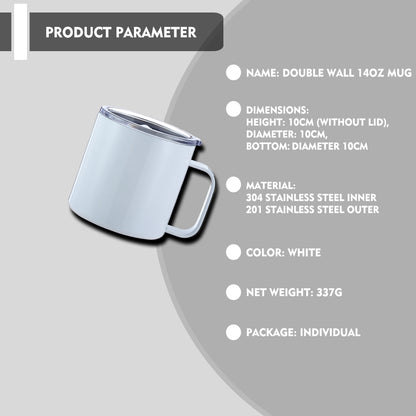14oz Sublimation Travel Mug, 304/201 Stainless Steel, White Customizable Tumbler, 4in Height, Vacuum Insulated, Gift Box