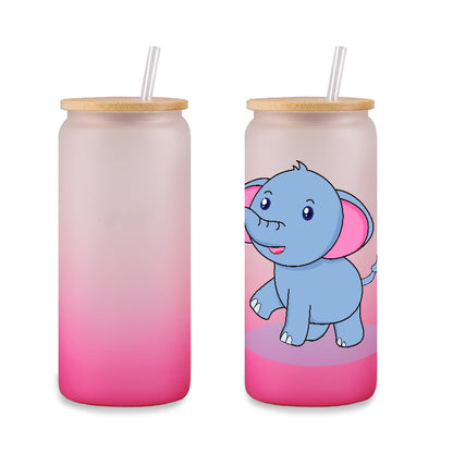 6 Pack Sublimation Gradient Glass Cans with Bamboo Lids & Straws - Frosted 16oz Blanks Beer Cans for Iced Coffee, Juice & Soda