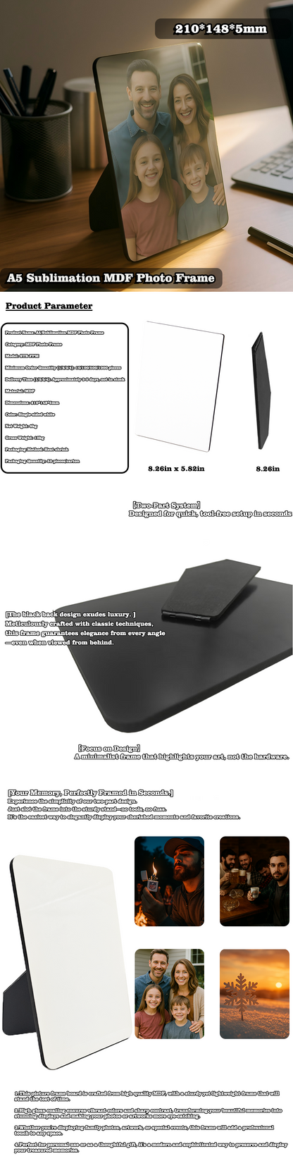 A5Sublimation MDF Photo Frame