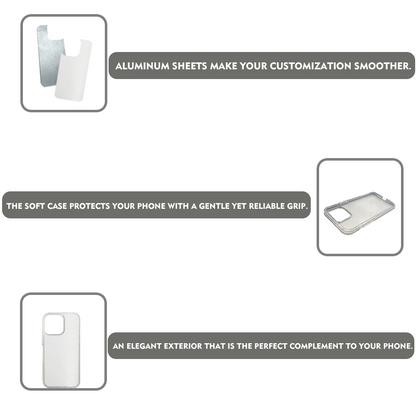 2in1 Sublimation Phone Case with 4"Aluminum Sheet,Transparent TPU+PC Cover for Heat Press,DIY Custom Design for Various Models