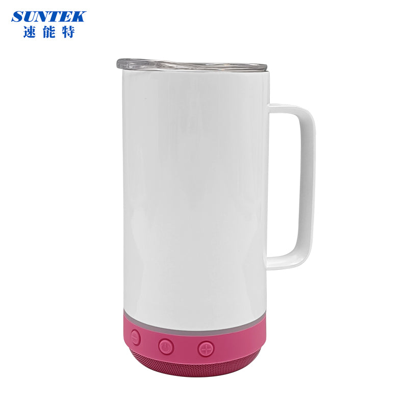 14oz Sublimation USB Bluetooth Speaker Handled Tumbler With Led Flashinglight, Stainless Steel Double Wall Insulation, With Lid & Straw