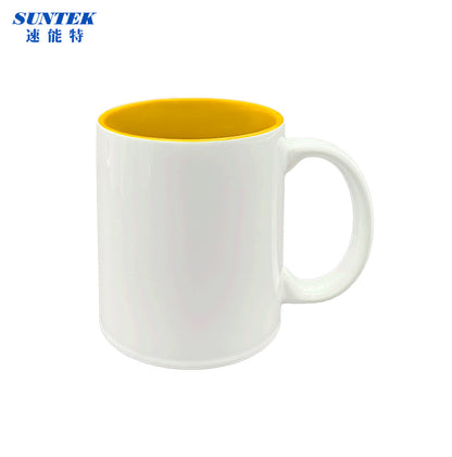 11oz Sublimation Ceramic Coffee Mug White With Color Inside, Handled Mug With Foam Box