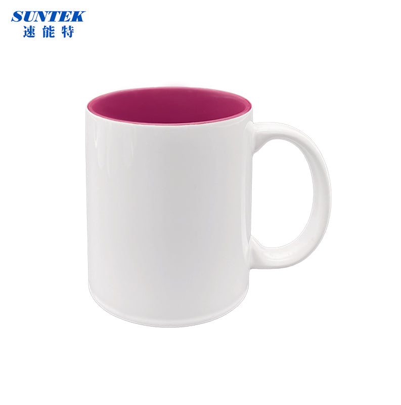 11oz Sublimation Ceramic Coffee Mug White With Color Inside, Handled Mug With Foam Box