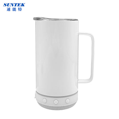 14oz Sublimation USB Bluetooth Speaker Handled Tumbler With Led Flashinglight, Stainless Steel Double Wall Insulation, With Lid & Straw