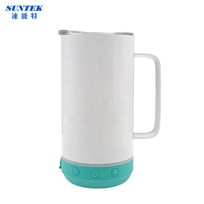 14oz Sublimation USB Bluetooth Speaker Handled Tumbler With Led Flashinglight, Stainless Steel Double Wall Insulation, With Lid & Straw